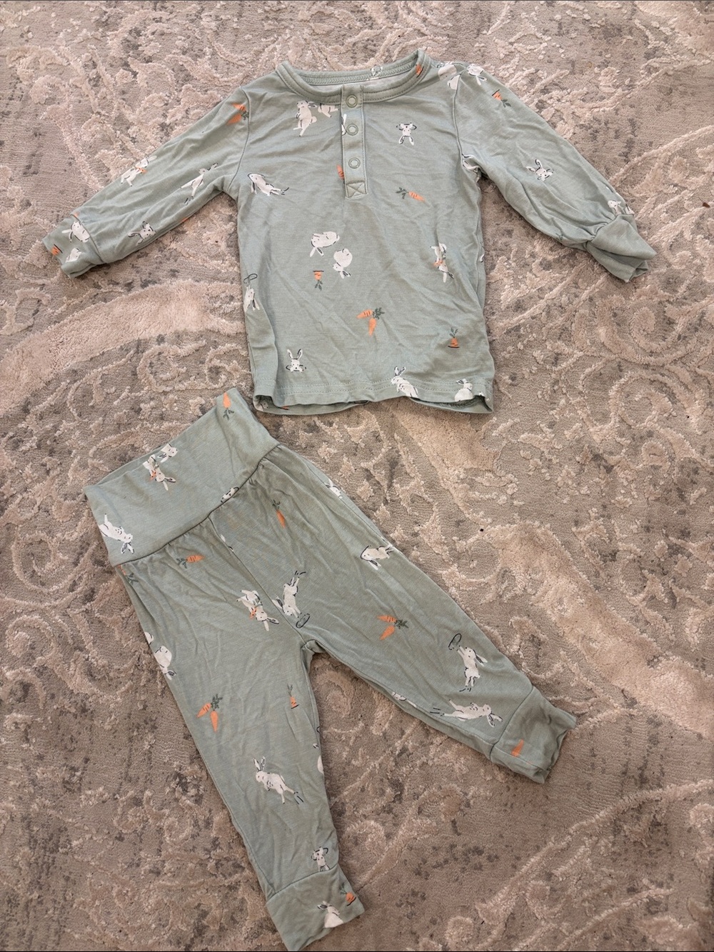 Carter's Sage Green Bunny & Carrot Kids Pajama Set